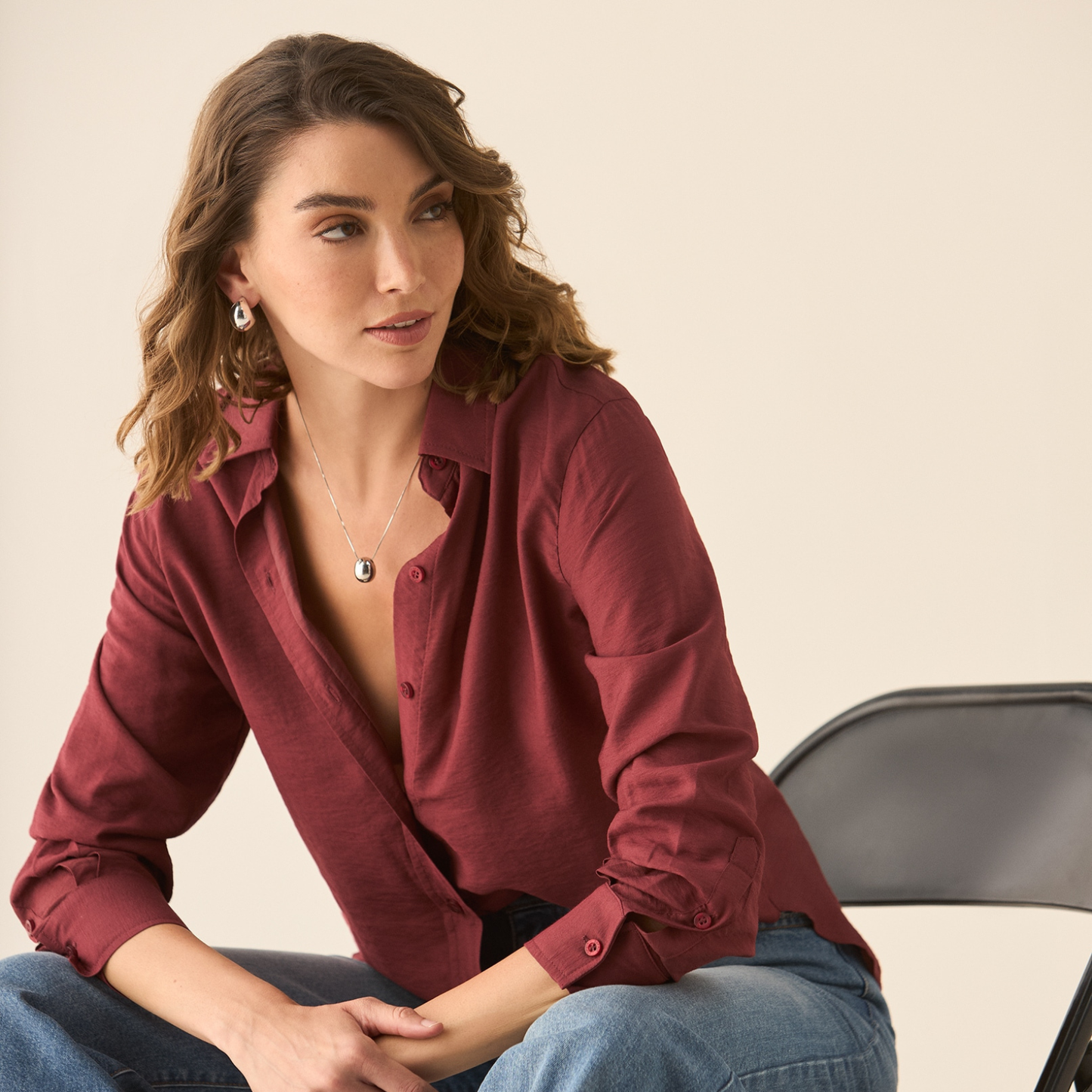 Camisa Lino Vino Tinto