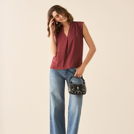 Camisa Lino Vino Tinto