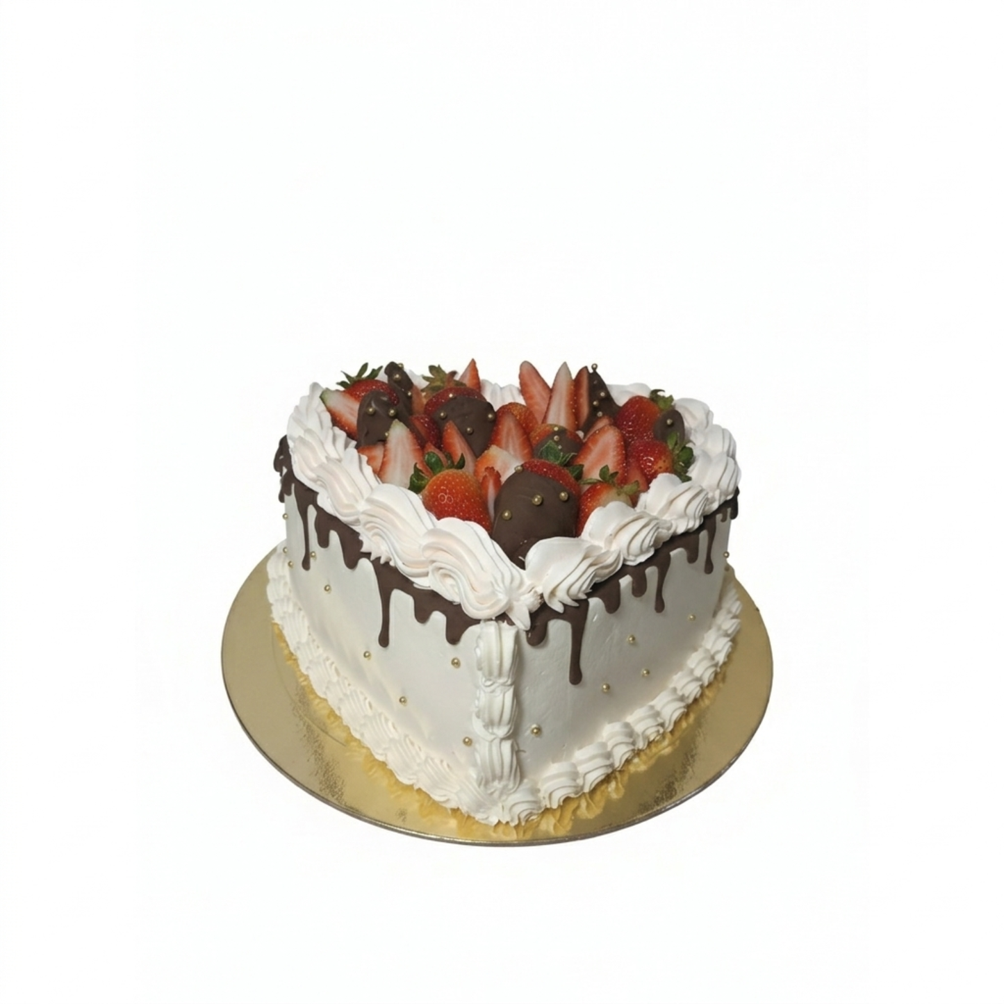 Torta de corazón con fresas y chocolate